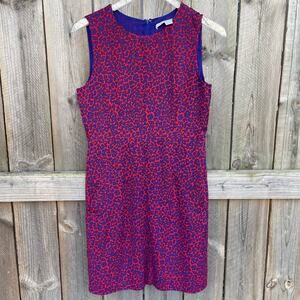 Diane Von Furstenberg Leopard Print Silk Blend Fit & Flare Dress Red Blue Size 6